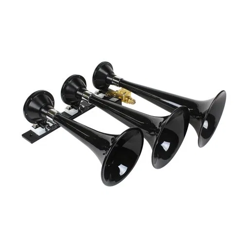 230 – KLEINN AUTO Air Horn, Triple Tone Round Trumpet Longest Trumpet 17.5 Inch Length Black ABS Plastic Includes 3 H...
